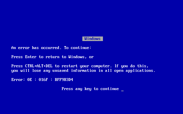 Application Error - System has encountered an error